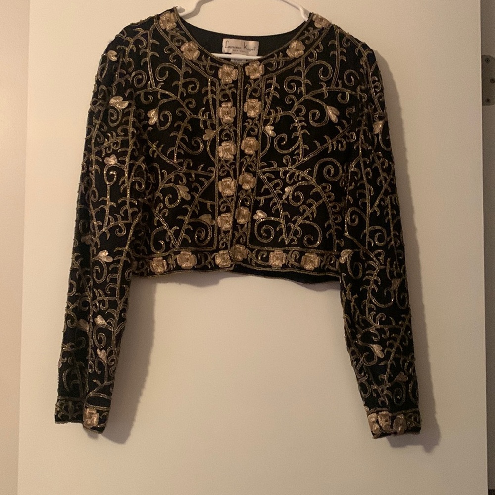 Size L LAWRENCE KOZAR New York beautiful Holiday Christmas Top Jacket beaded